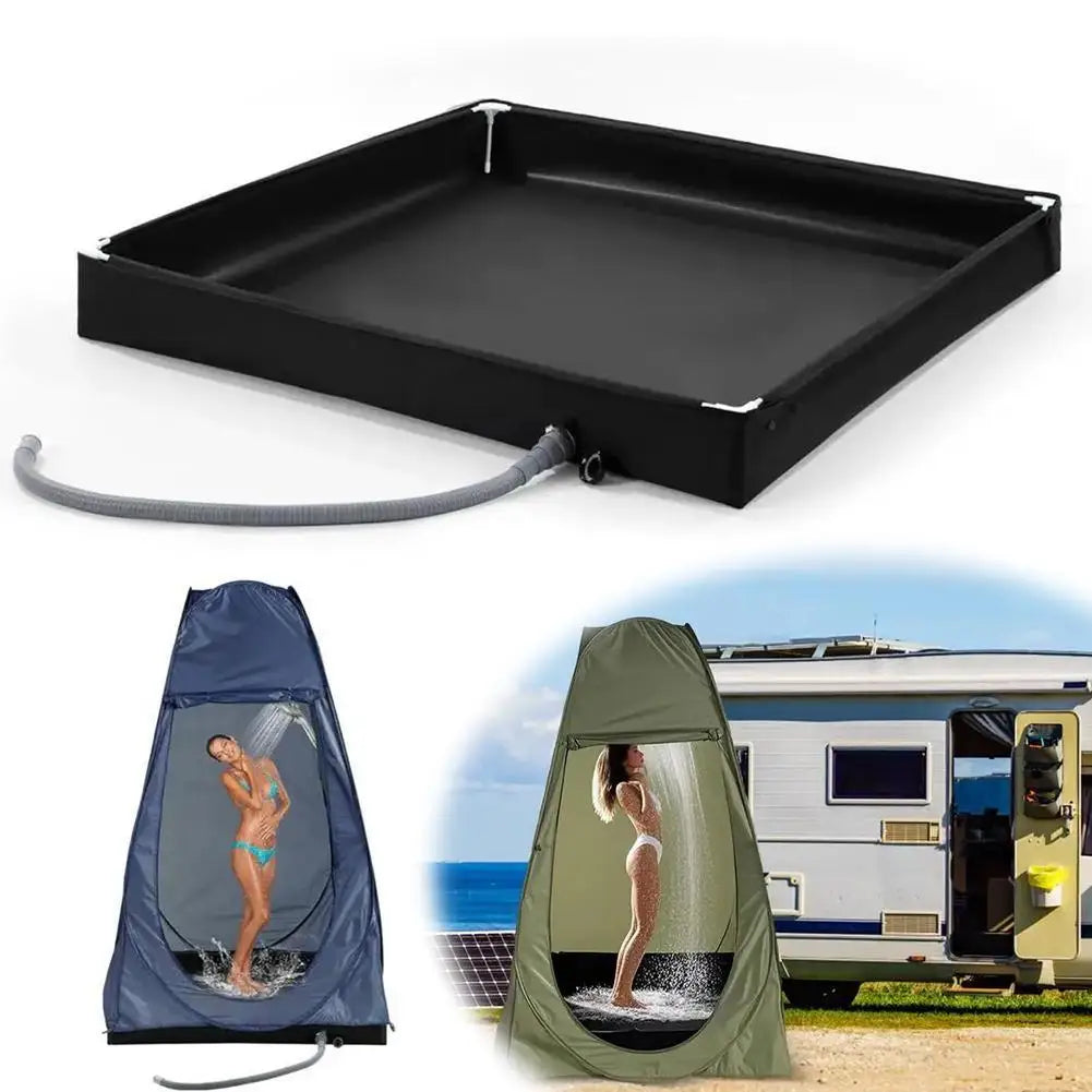 Portable Black Foldable Shower Pan with Drain Hose Outdoor Shower Base for Camping RV Beach and Pet Bathing