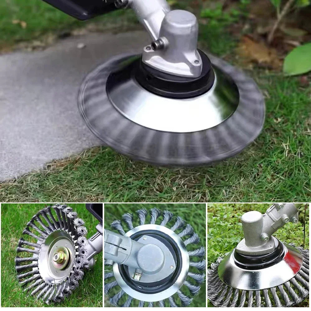 6 Inch Weed Brush Cutter Head with Adaptor Steel Wire Wheel Disc for Grass Trimmer Brush Cutter and Lawn Maintenance