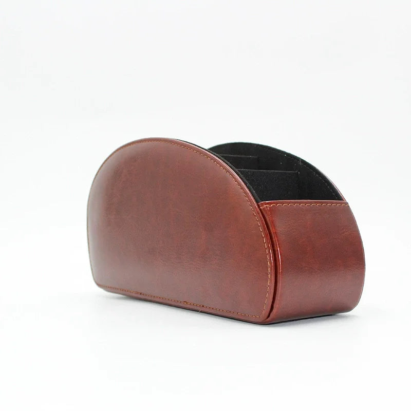 Brown Remote Control Holder 5 Compartments Desktop Organizer Storage Box