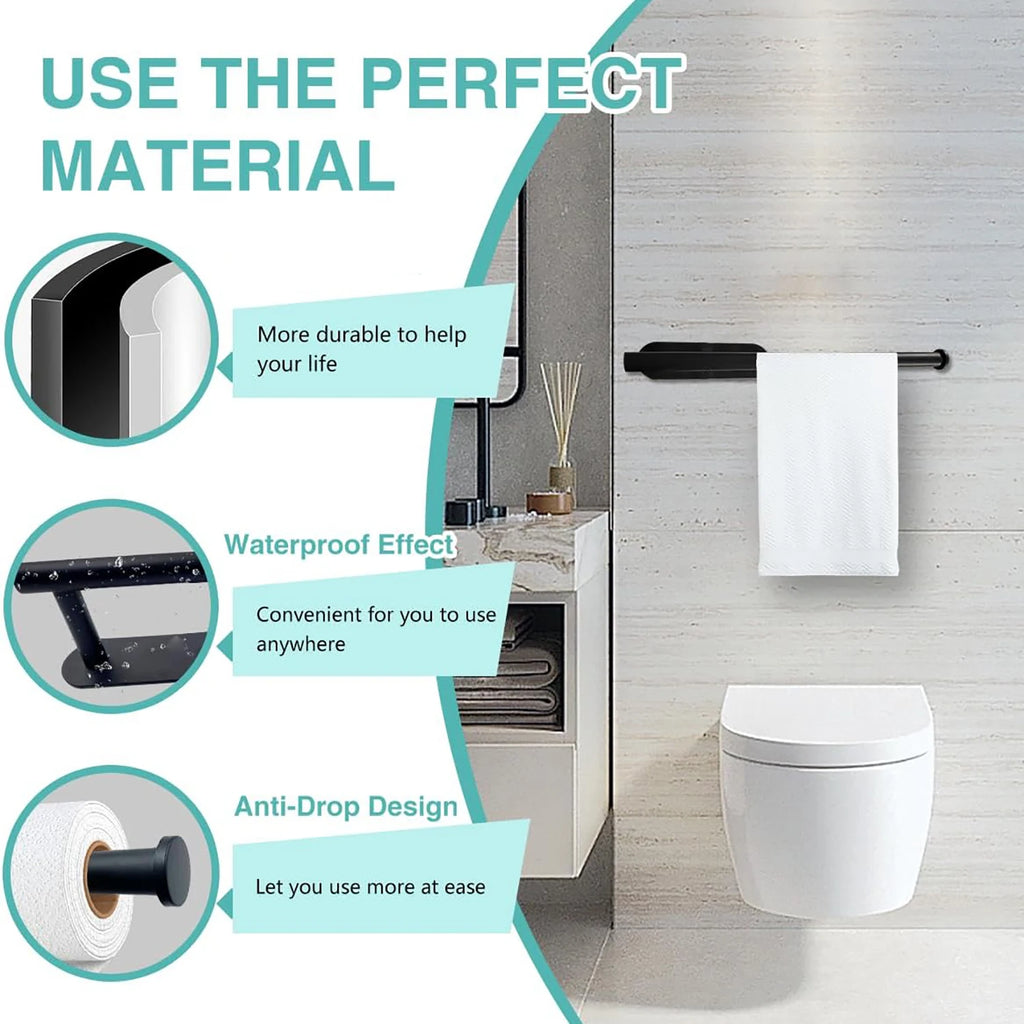 Long Black Kitchen Paper Towel Holder Adhesive Wall Mounted Tissue Roll Rack