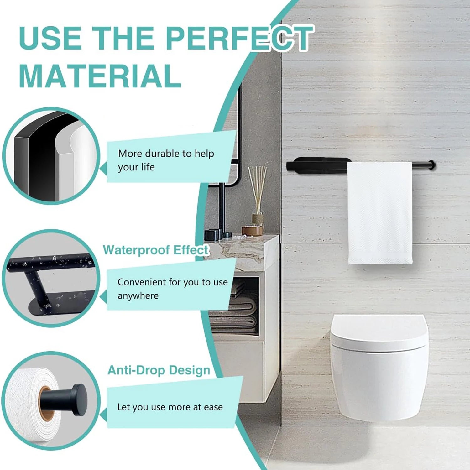 Long Black Kitchen Paper Towel Holder Adhesive Wall Mounted Tissue Roll Rack
