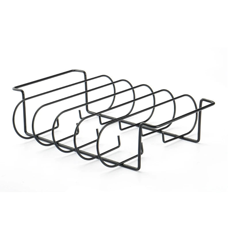 Black BBQ Rib Rack Roasting Stand Holds 4 Ribs for Grill Oven