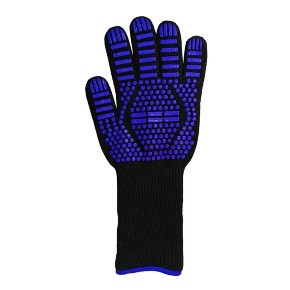 1 Piece BBQ Gloves Blue Heat Resistant Non-Slip Cooking Gloves for Grilling Baking and Outdoor Cooking