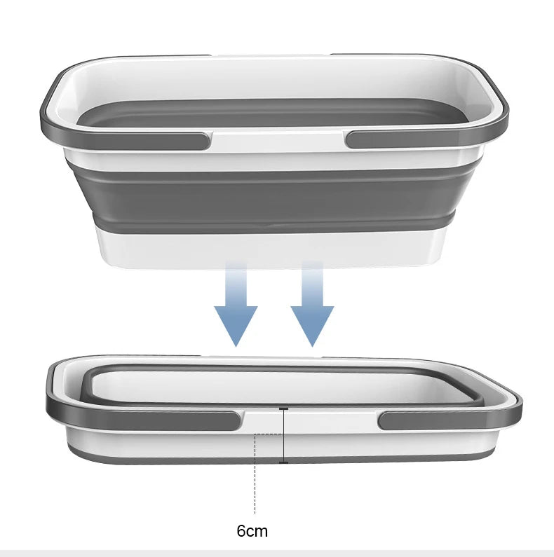 Collapsible Gray Plastic Bucket Foldable Mop Bucket Laundry Basket with Handle for House Cleaning and Storage