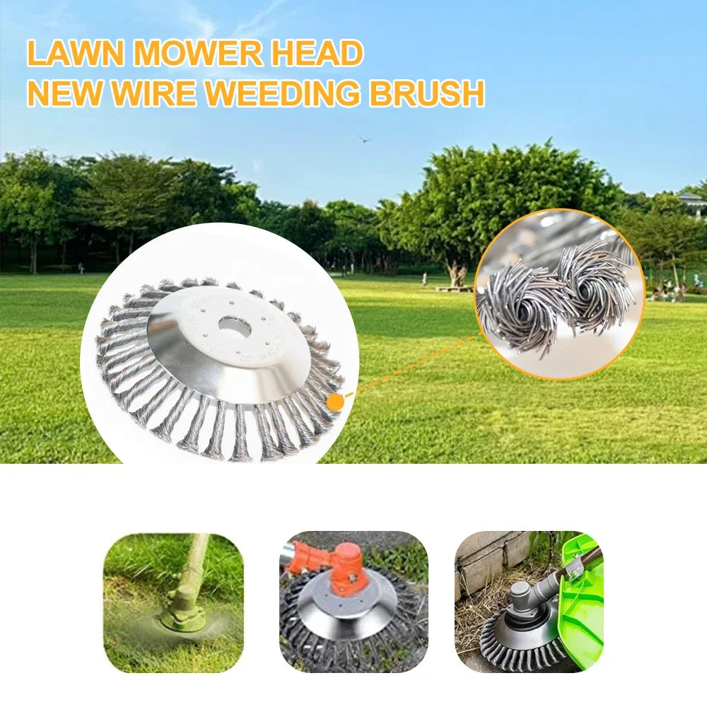 6 Inch Weed Brush Cutter Head with Adaptor Steel Wire Wheel Disc for Grass Trimmer Brush Cutter and Lawn Maintenance