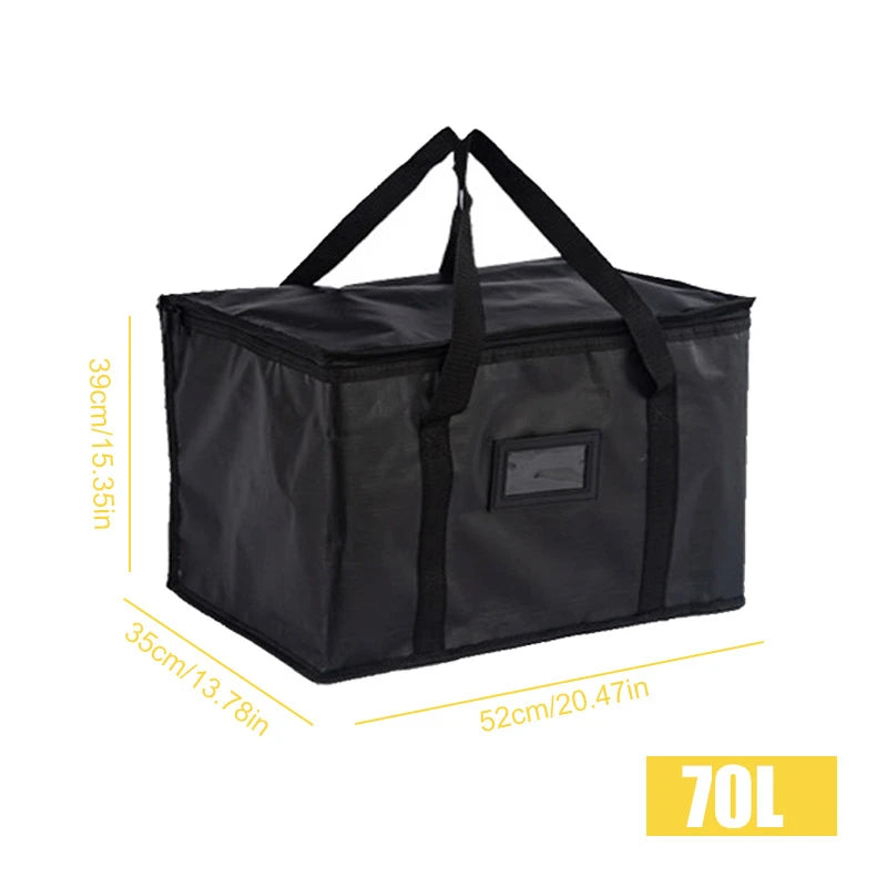 70L Insulated Food Delivery Bag Portable Thermal Cooler Carrier with Zipper Black