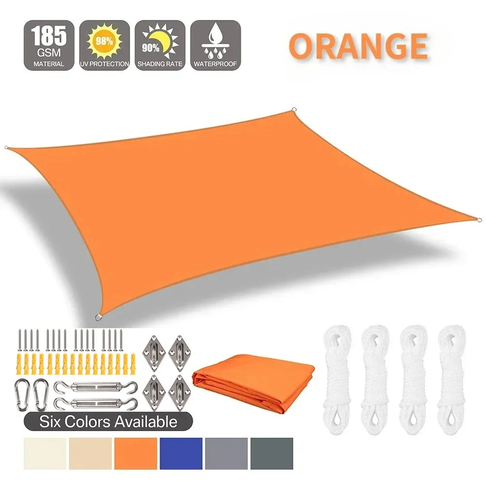 Waterproof Sun Shade Sail Orange 3 × 4 m Rectangle Canopy with 24 Piece Mounting Hardware Kit