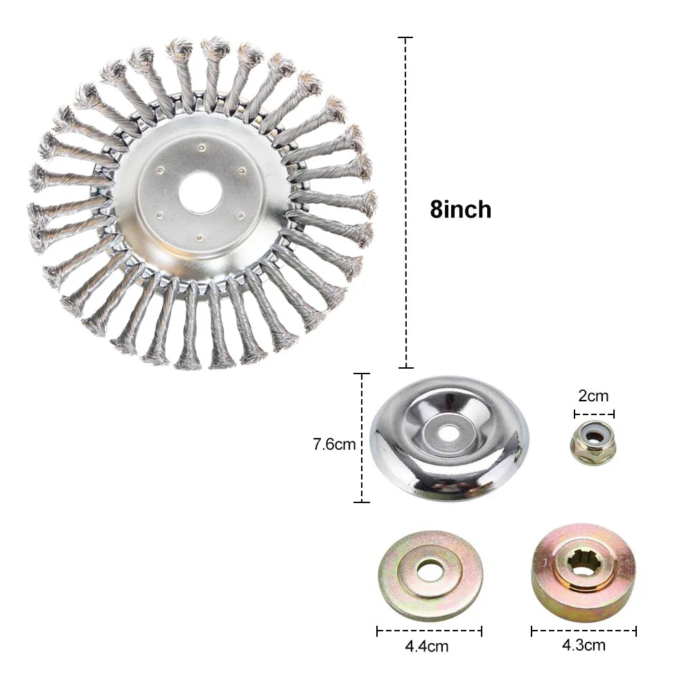 8 Inch Weed Brush Cutter Head with Adaptor Steel Wire Wheel Disc for Grass Trimmer Brush Cutter and Lawn Maintenance