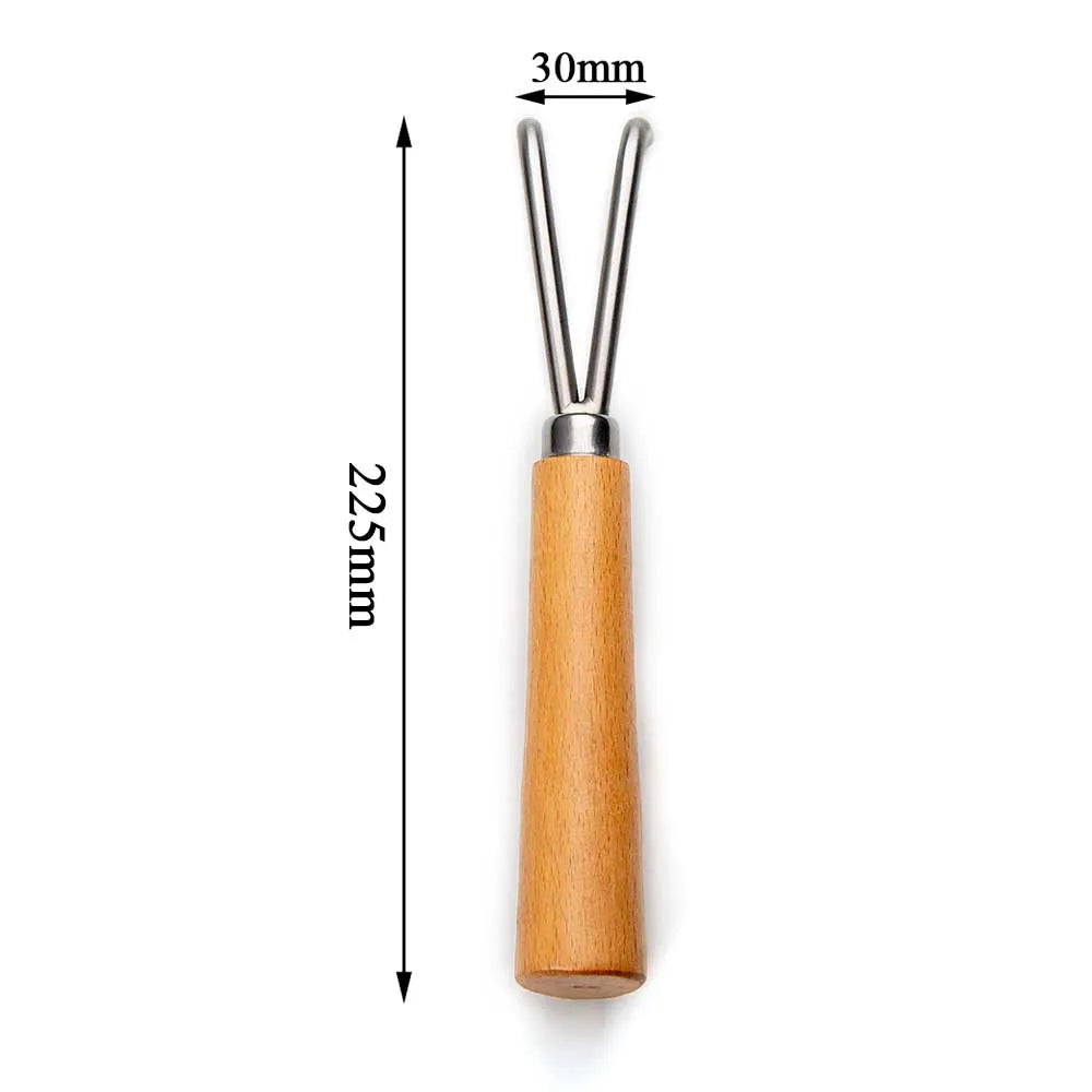 Two Hook Bonsai Root Hook Wooden Handle Alloy Steel Soil Loosening Tool for Repotting and Weeding
