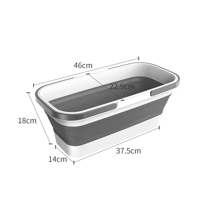 Collapsible Gray Plastic Bucket Foldable Mop Bucket Laundry Basket with Handle for House Cleaning and Storage