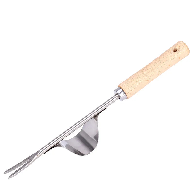 Stainless Steel Manual Garden Weeder Hand Weed Puller Tool with Wooden Handle