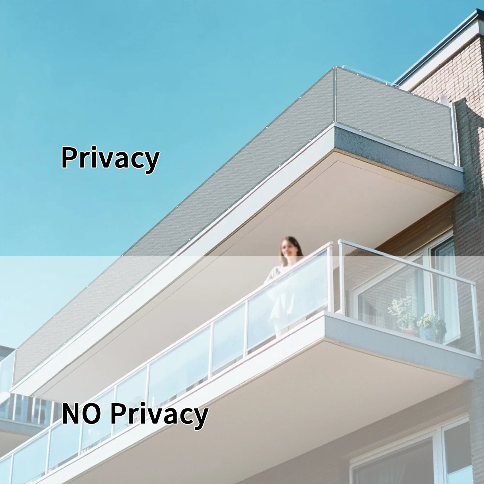 Waterproof Balcony Privacy Screen Gray 90 × 300 cm Fence Cover with 95% UV Protection for Patio Garden and Deck