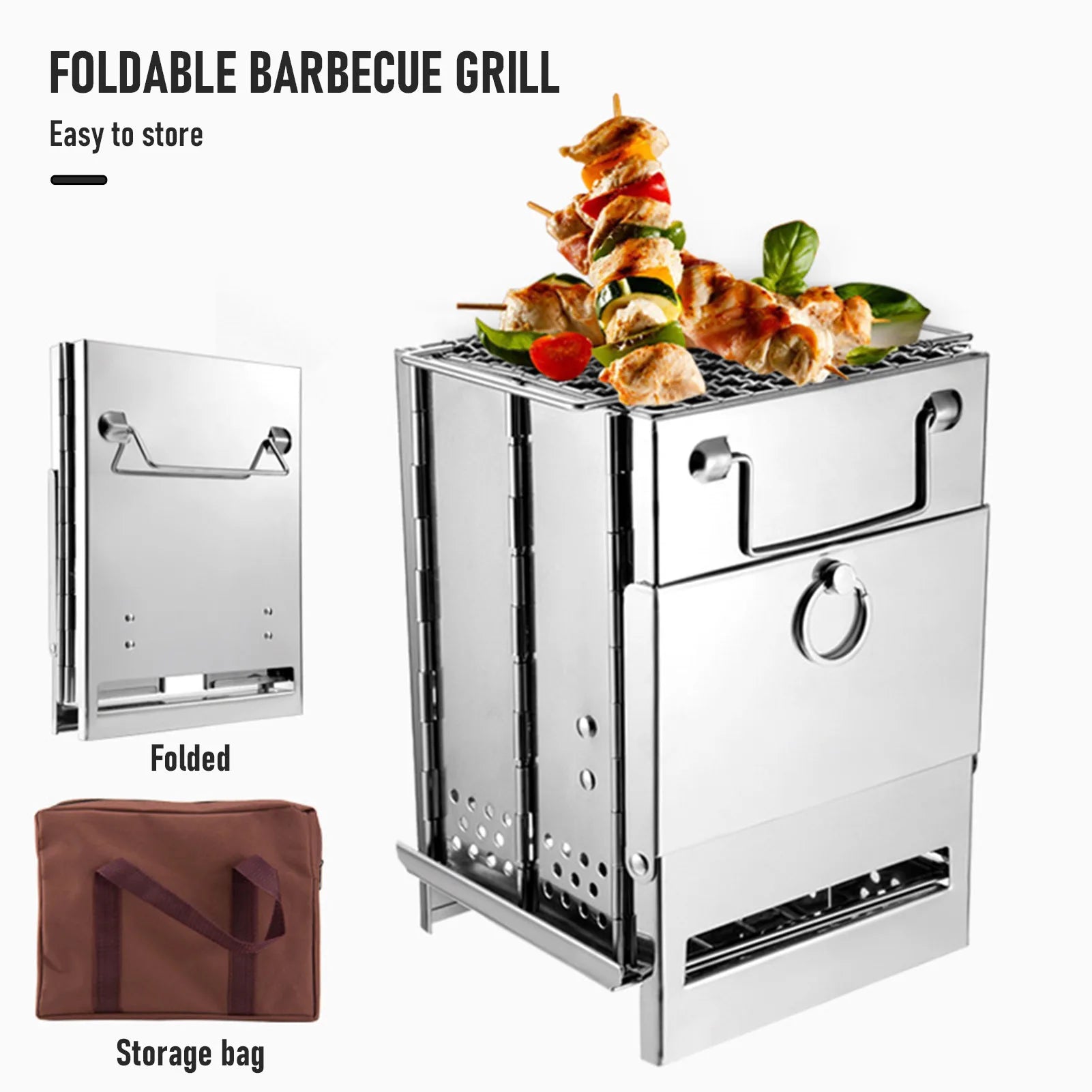 Foldable Camping Wood Stove Stainless Steel Portable Mini Grill for Outdoor Cooking