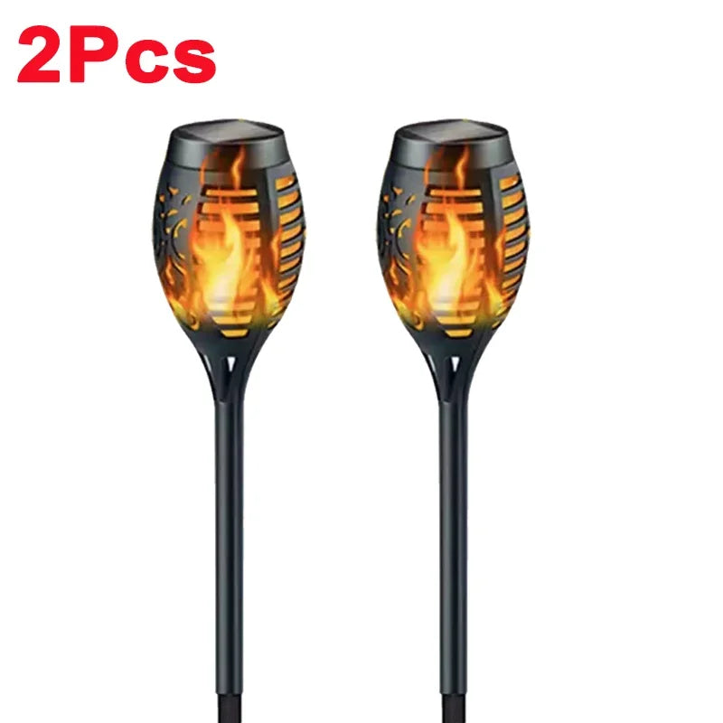 2 Piece Solar Flame Torch Light 12 LED Flickering Waterproof Outdoor Garden Lamps