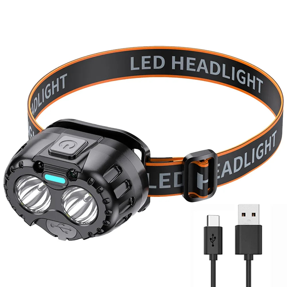USB Rechargeable LED Headlamp 250LM with Motion Sensor IPX4 Waterproof for Camping Hiking