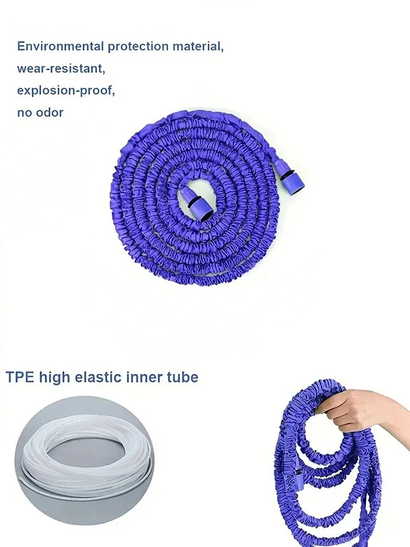 125FT Expandable Magic Garden Hose Blue High Pressure Water Hose with 7 Spray Functions and Spray Gun