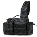 Fishing Tackle Backpack Black Camouflage Sling Shoulder Bag with Rod Holder Multi Pocket Gear Storage Bag for Fishing and Outdoor Travel
