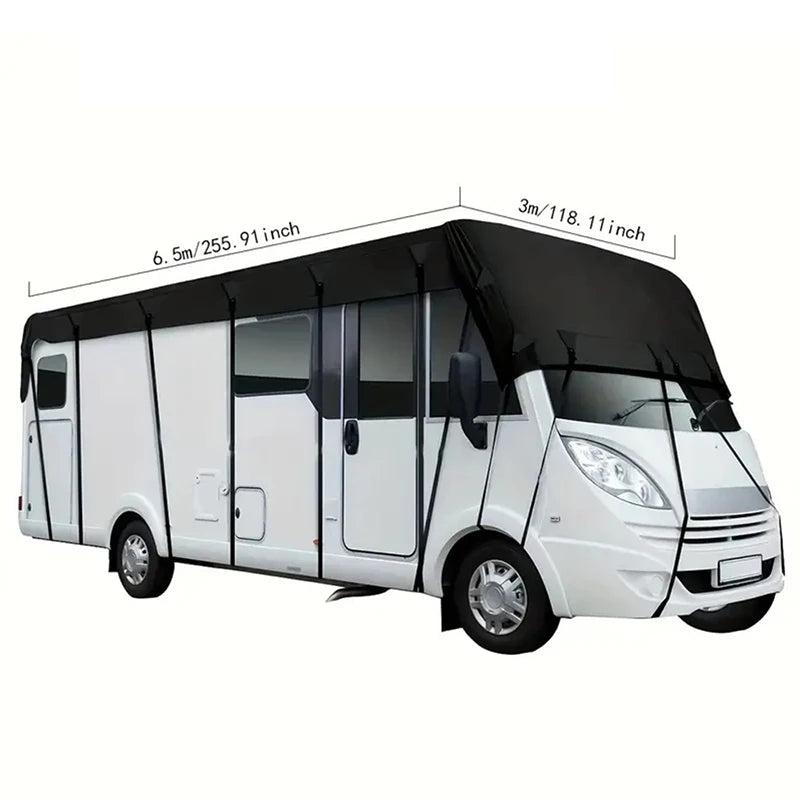 Portable 6.5 x 3m RV Roof Cover Waterproof Oxford Cloth Motorhome Roof Protector for Sun Rain Dust and Snow