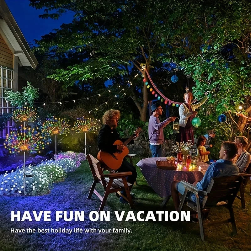 1 Piece Solar Firework Lights 200 LED Multicolor Waterproof Garden Stake Light for Outdoor Decoration