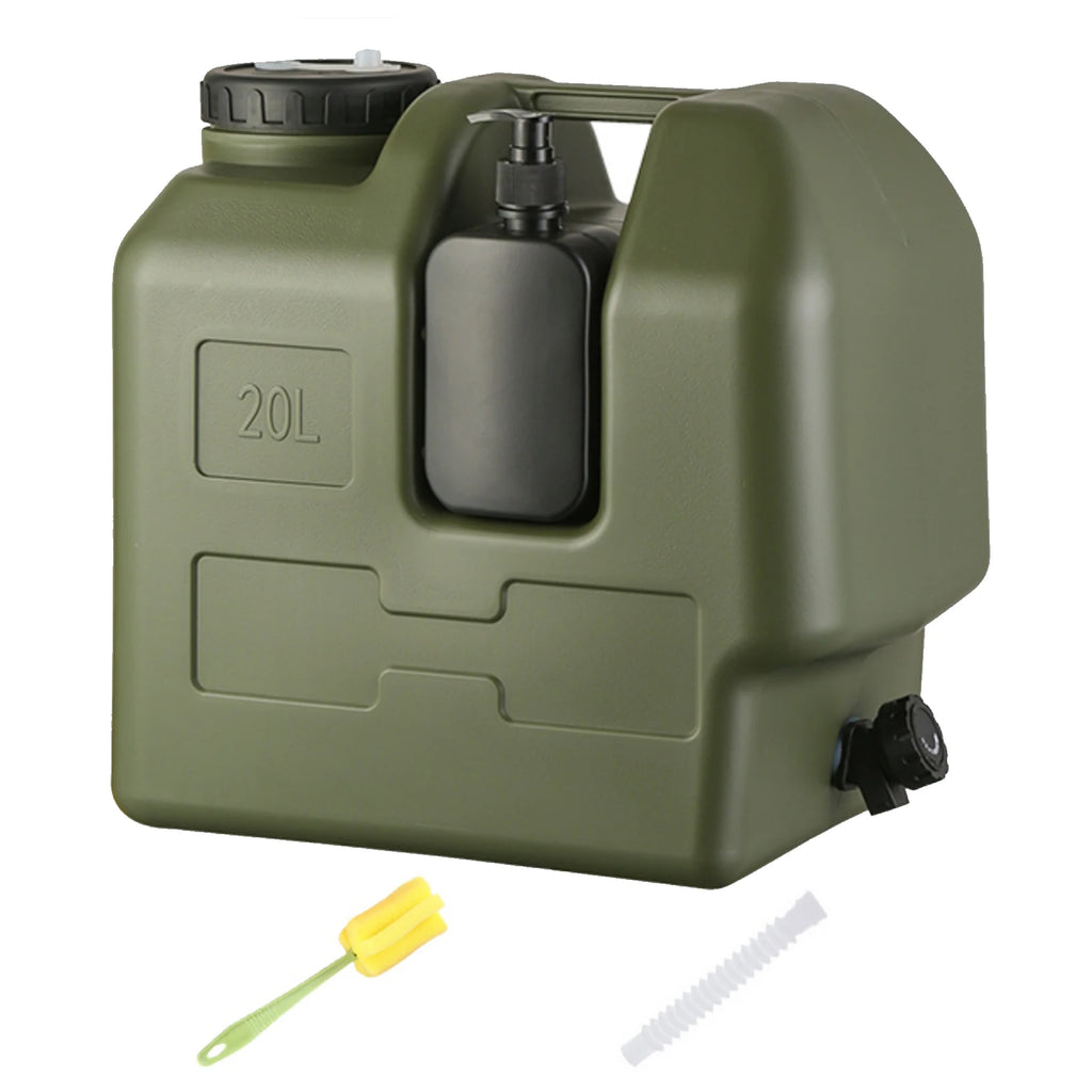 20L Portable Army Green Water Storage Tank with Spigot Soap Dispenser and Carry Handle