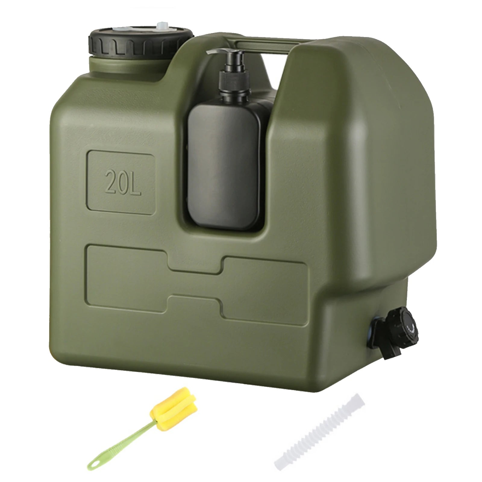 20L Portable Army Green Water Storage Tank with Spigot Soap Dispenser and Carry Handle