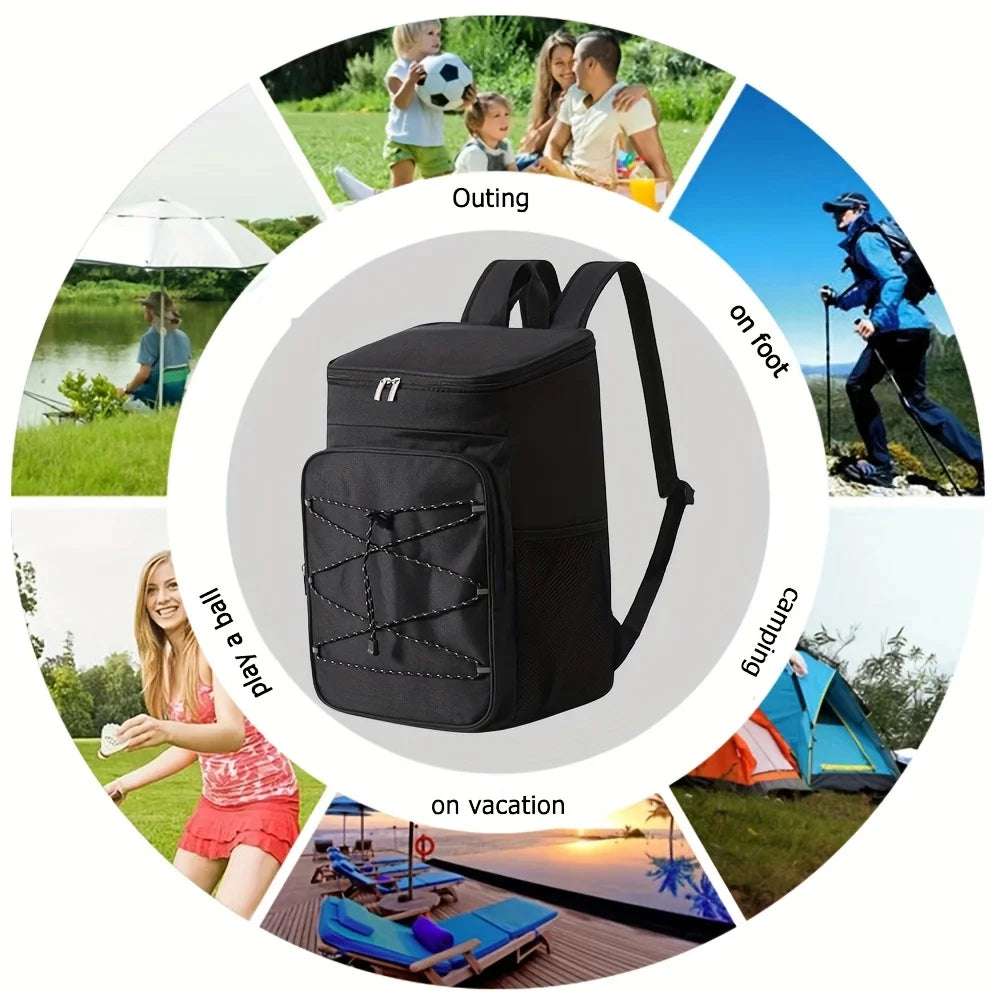 Large Capacity Black Insulated Backpack Lunch Bag with Multiple Compartments for Camping Picnics and Travel