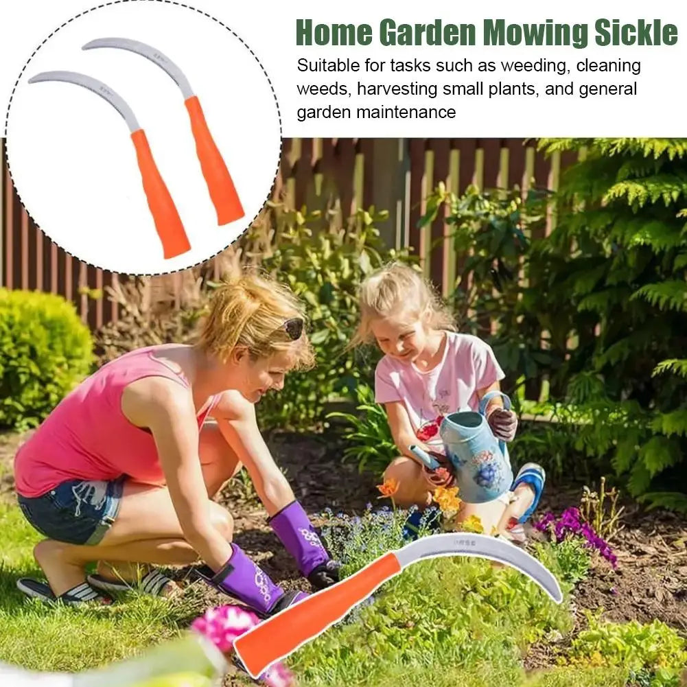 Garden Weeding Sickle Stainless Steel Hand Tool with Non Slip Handle for Gardening and Harvesting