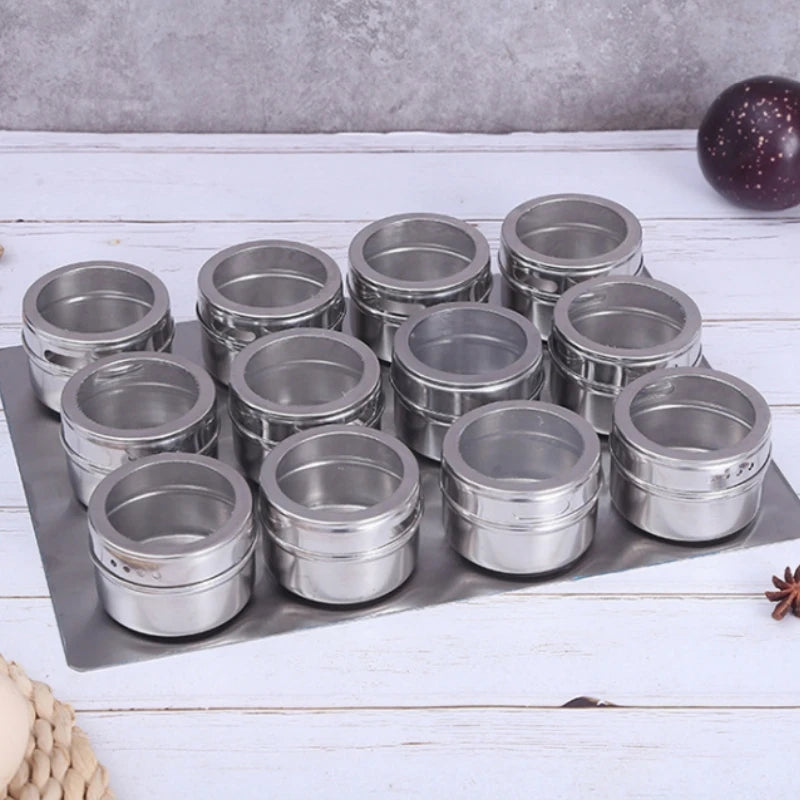 3 Piece Magnetic Spice Storage Jar Stainless Steel Seasoning Container with Spice Label