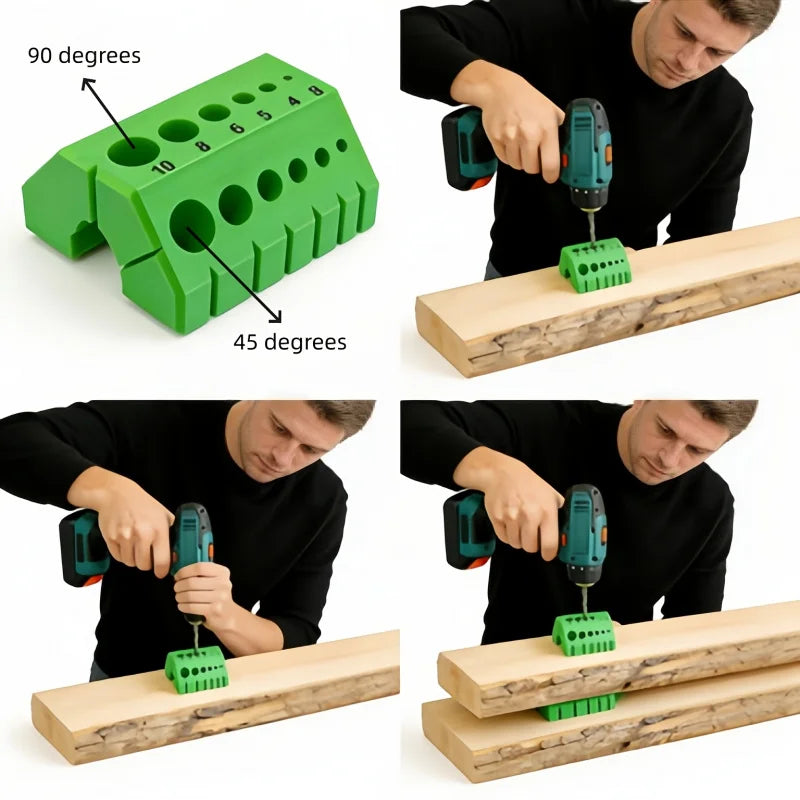 Portable 45° and 90° Drill Guide Jig Green Precision Alignment Tool for Woodworking and Joinery