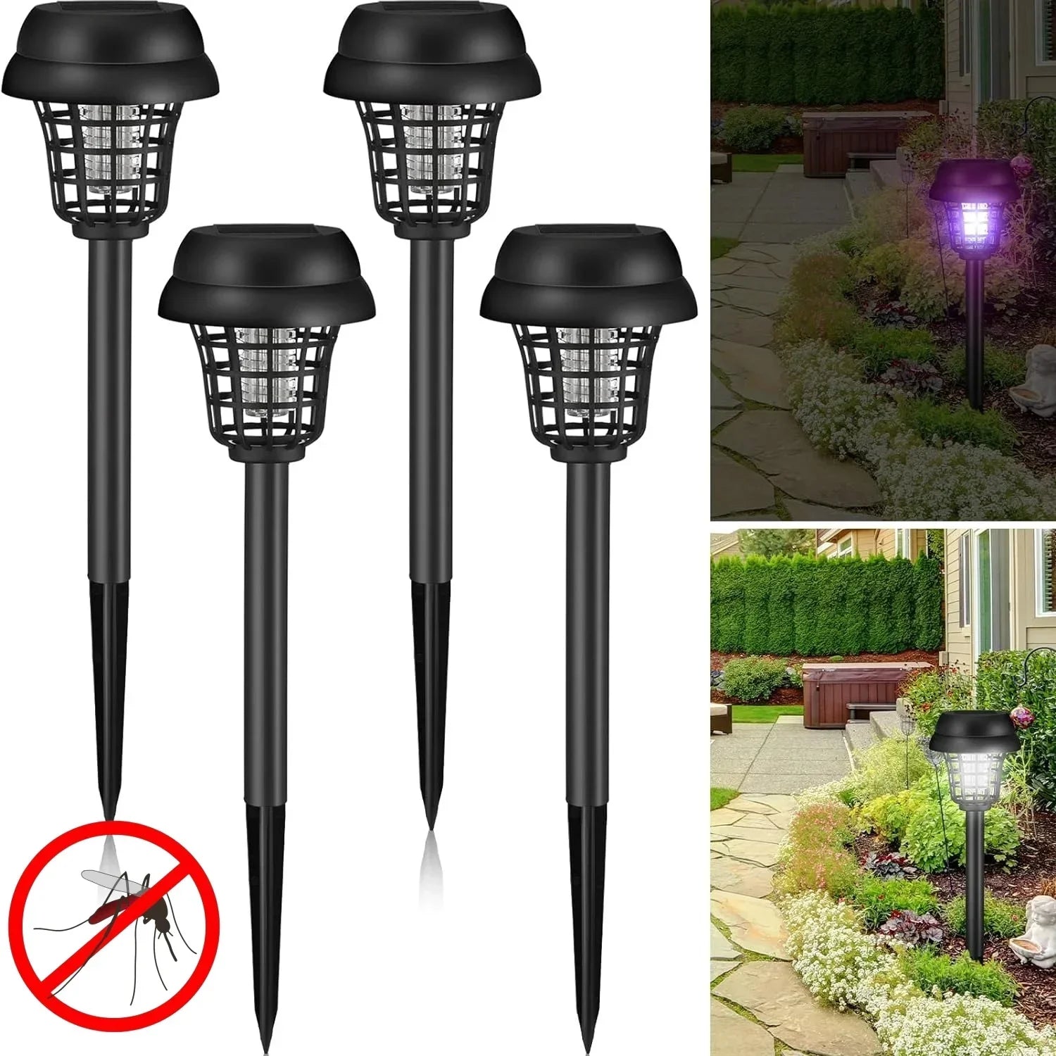 3 Piece Solar Mosquito Killer Lamp Waterproof Outdoor Garden Bug Zapper Light for Patio Camping and Yard