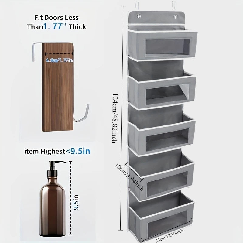 5 Shelf Gray Hanging Storage Organizer Over Door 5 Pocket Rack