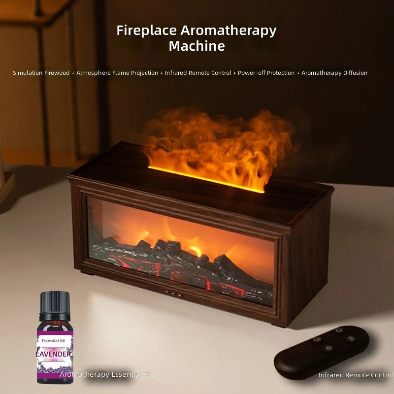 Fireplace Style Aromatherapy Diffuser Wood Automatic Mist Humidifier with Flame Effect and Remote Control
