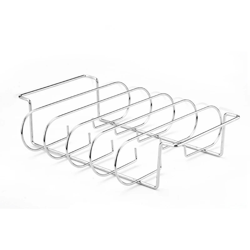 Silver BBQ Rib Rack Roasting Stand Holds 4 Ribs for Grill Oven