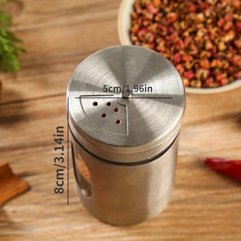 Stainless Steel Spice Shaker Seasoning Storage Jar with Viewing Window for Salt Pepper Herbs