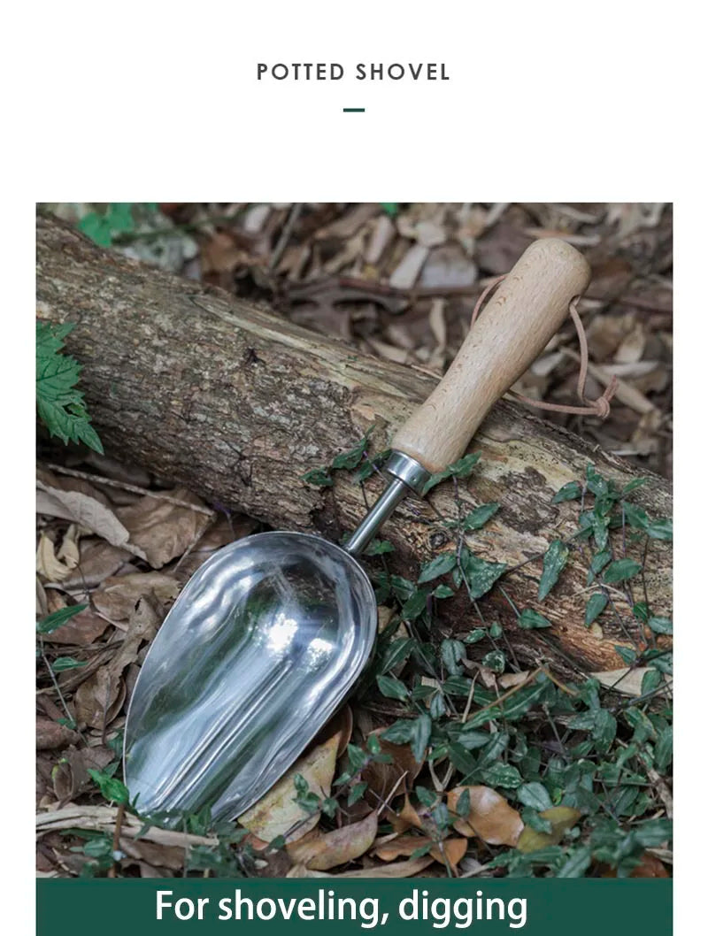 Garden Hand Potted Shovel Heavy Duty Stainless Steel Wooden Handle Digging Tool for Planting and Weeding
