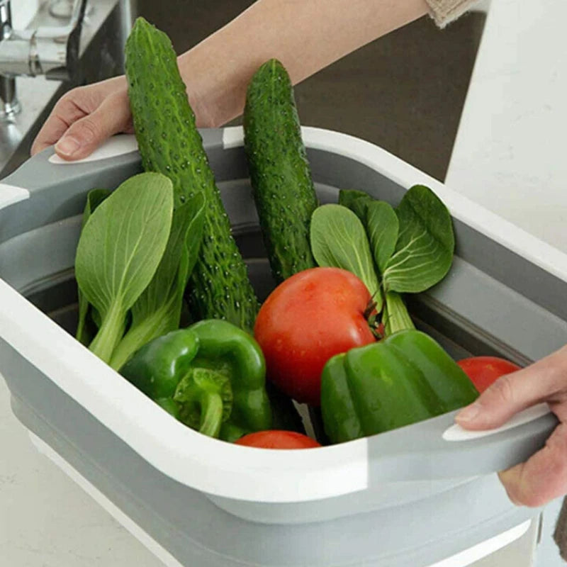Foldable Wash Basin with Drain Plug Cutting Board and Storage Tray for Kitchen and Camping