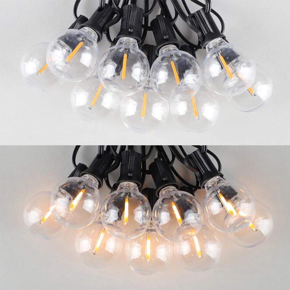 G40 Solar Globe String Lights 25FT 7.6m 10 Bulb Warm White Outdoor Patio Garden Lights