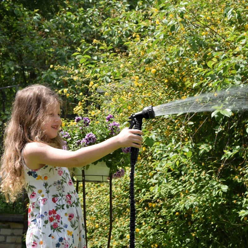 25FT Expandable Magic Garden Hose Black High Pressure Water Hose with 7 Spray Functions and Spray Gun