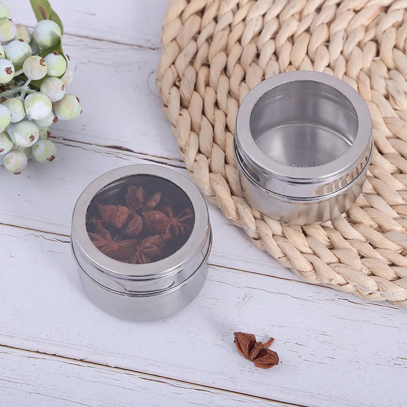 1 Piece Magnetic Spice Storage Jar Stainless Steel Seasoning Container with Spice Label