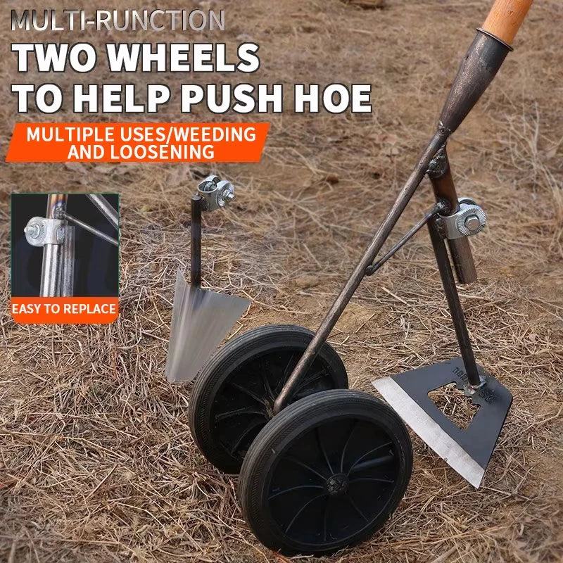 Hollow Hoe Push Garden Hoe Hand-Pushed Wheeled Weeder for Soil Cultivating Trenching and Weeding