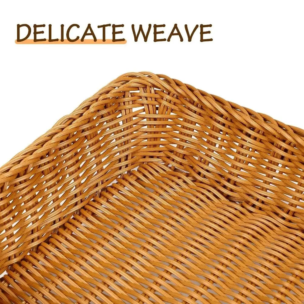 Rectangular Rattan Style Bread Basket with Clear Acrylic Lid for Food Storage and Serving
