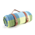 150x200cm Foldable Blue Green Picnic Blanket Waterproof Outdoor Mat with Leather Handle for Beach Camping Travel