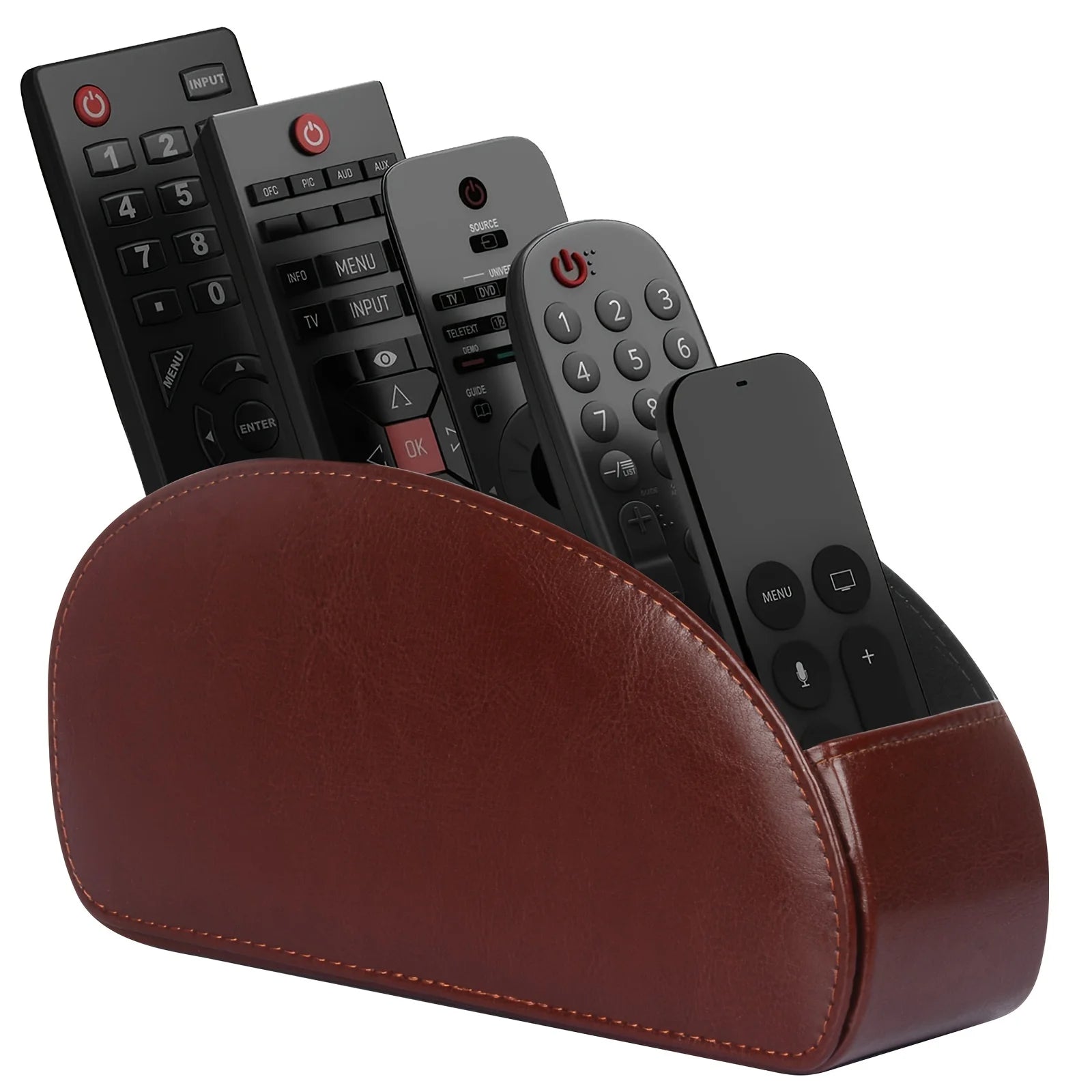 Brown Remote Control Holder 5 Compartments Desktop Organizer Storage Box