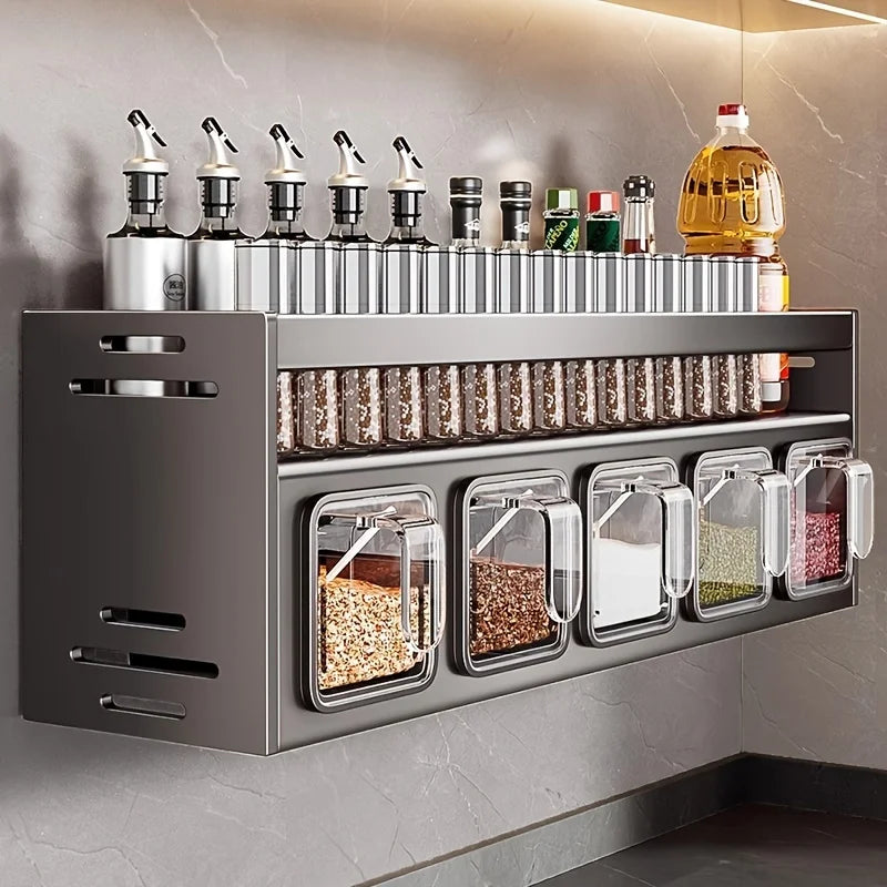 Multi Layer Kitchen Spice Rack Organizer with Seasoning Containers and Storage Shelf 35cm