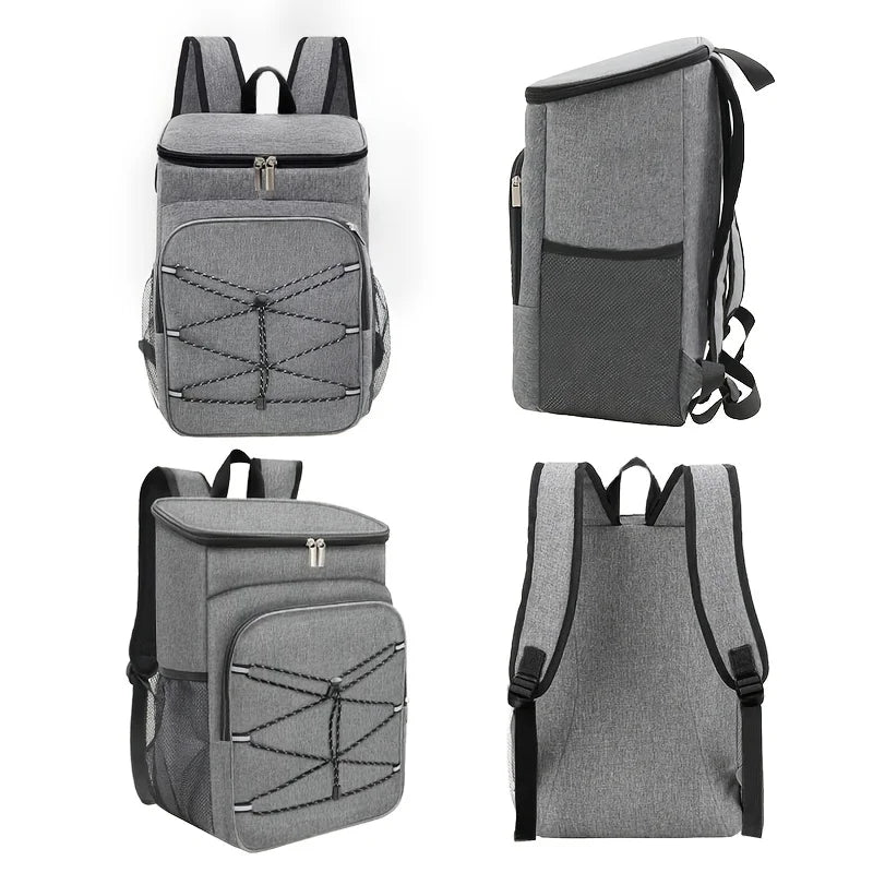 Large Capacity Gray Insulated Backpack Lunch Bag with Multiple Compartments for Camping Picnics and Travel