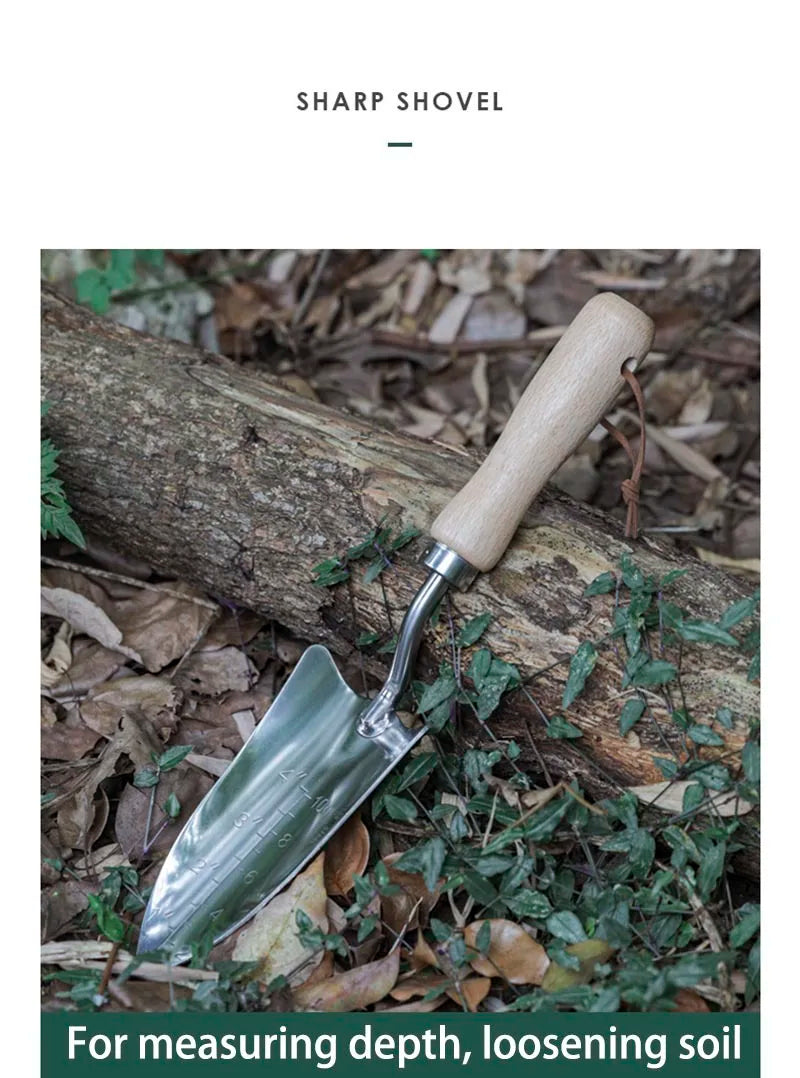 Garden Hand Sharp Shovel Heavy Duty Stainless Steel Wooden Handle Digging Tool for Planting and Weeding