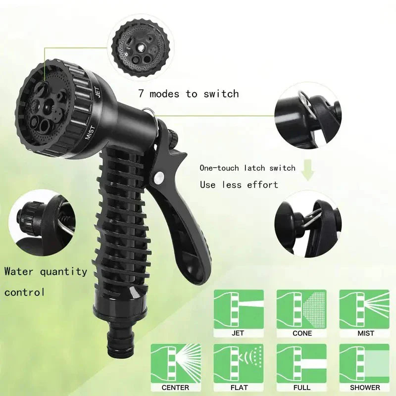 25FT Expandable Magic Garden Hose Black High Pressure Water Hose with 7 Spray Functions and Spray Gun