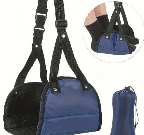 1 Piece Portable Adjustable Blue Foot Hammock for Airplane Car and Office Hanging Leg Support with Storage Bag