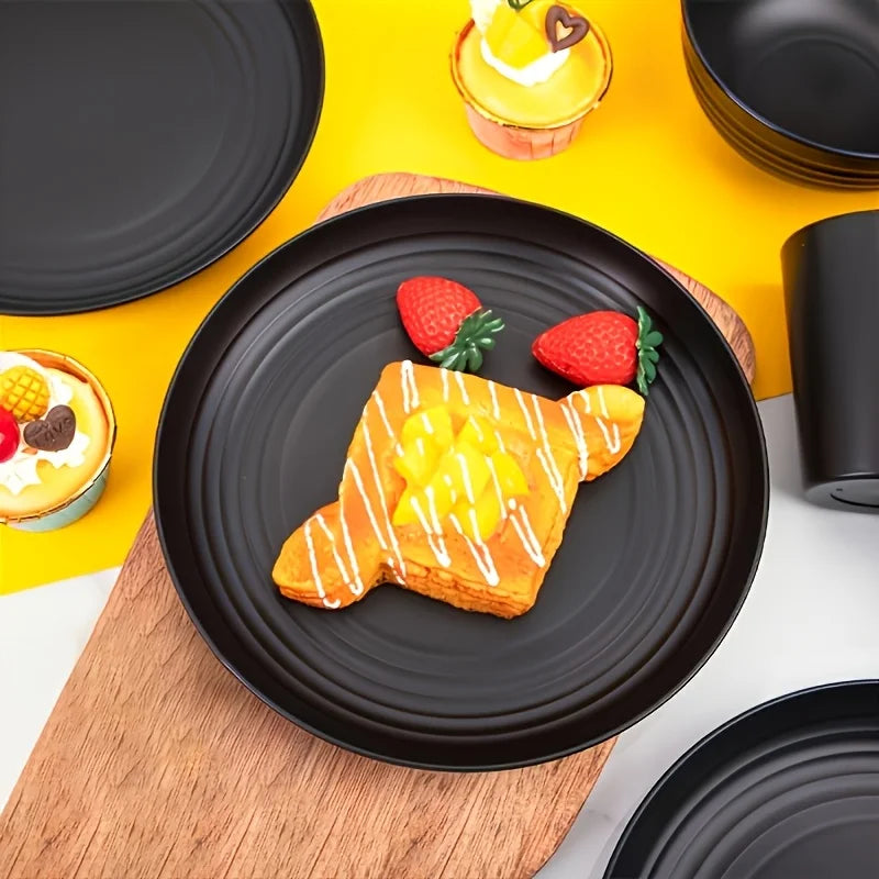 16-Piece Unbreakable Plastic Dinnerware Set with Plates Bowls and Cups Microwave & Dishwasher Safe Black Tableware Set