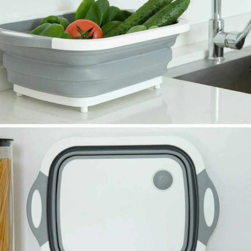 Foldable Wash Basin with Drain Plug Cutting Board and Storage Tray for Kitchen and Camping